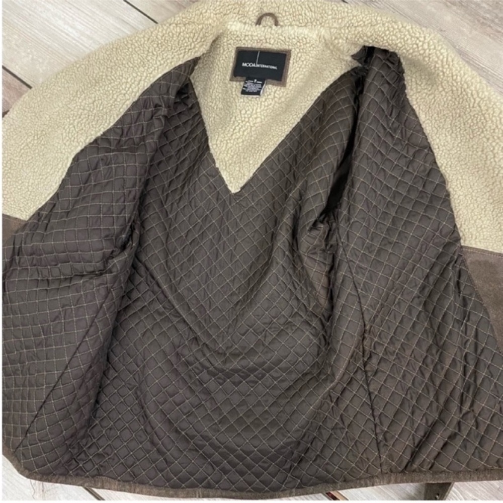90s Suede‎ Leather Jacket Women’s S Faux Sherpa Moto Y2K MODA International - Picture 8 of 9